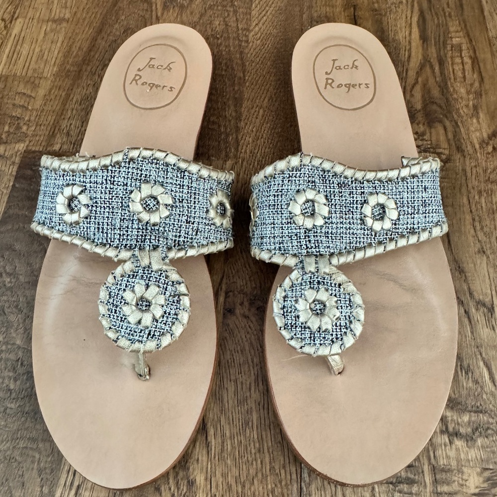 Jack‎ Rogers Navajo Tweed Blue Gold Sandals Women's Size 7 S